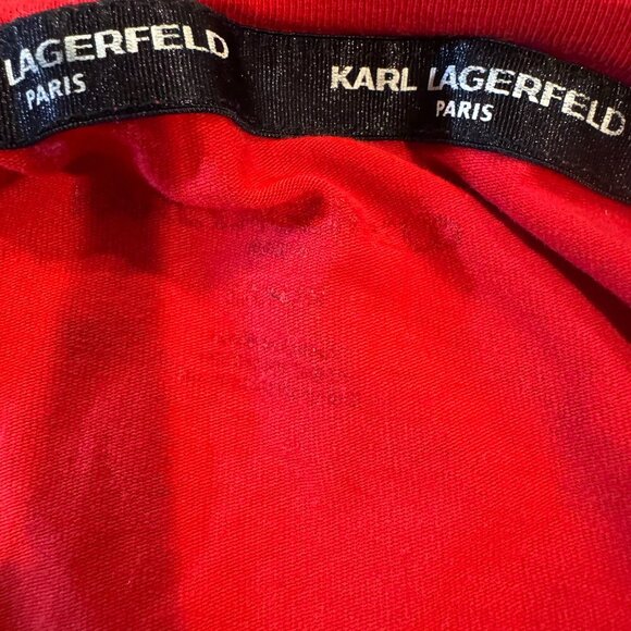Karl Lagerfeld Red Gold Sequin Silhouette Signature T-Shirt Size Small - Picture 5 of 6